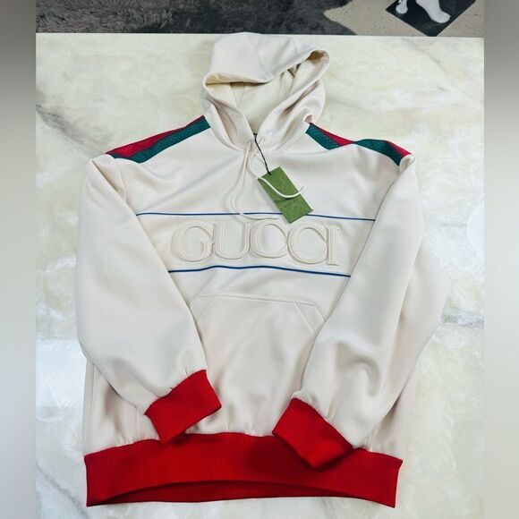 Gucci Logo Light Web Stripe Neoprene Unisex Hoodie XS & Medium NWT 752274 - Picture 8 of 14